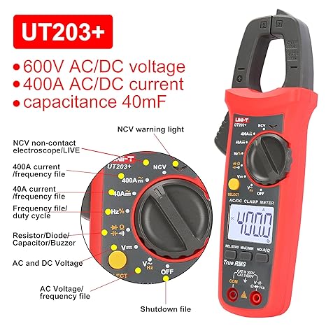 Uni-t Ut203+ Digital Clamp Meter 400A Ac/dc True- Rms