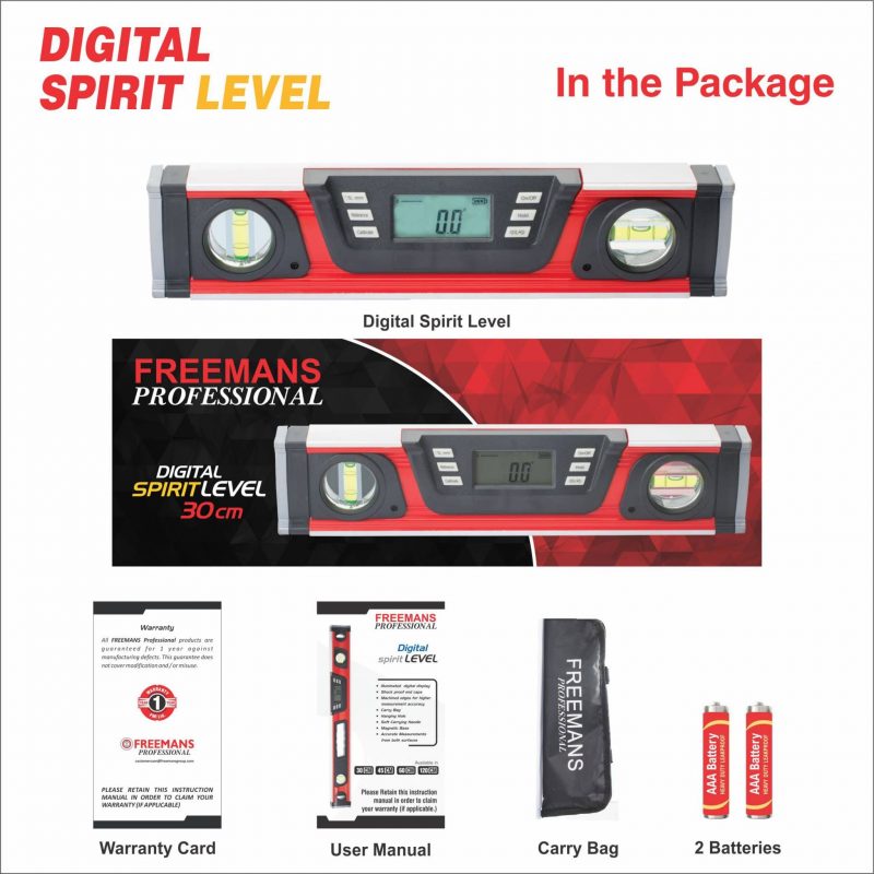 Freemans 30cm Digital Spirit Level Digital Protractor Digital Level Meter Digital Tilt Meter Digital Inclinometer